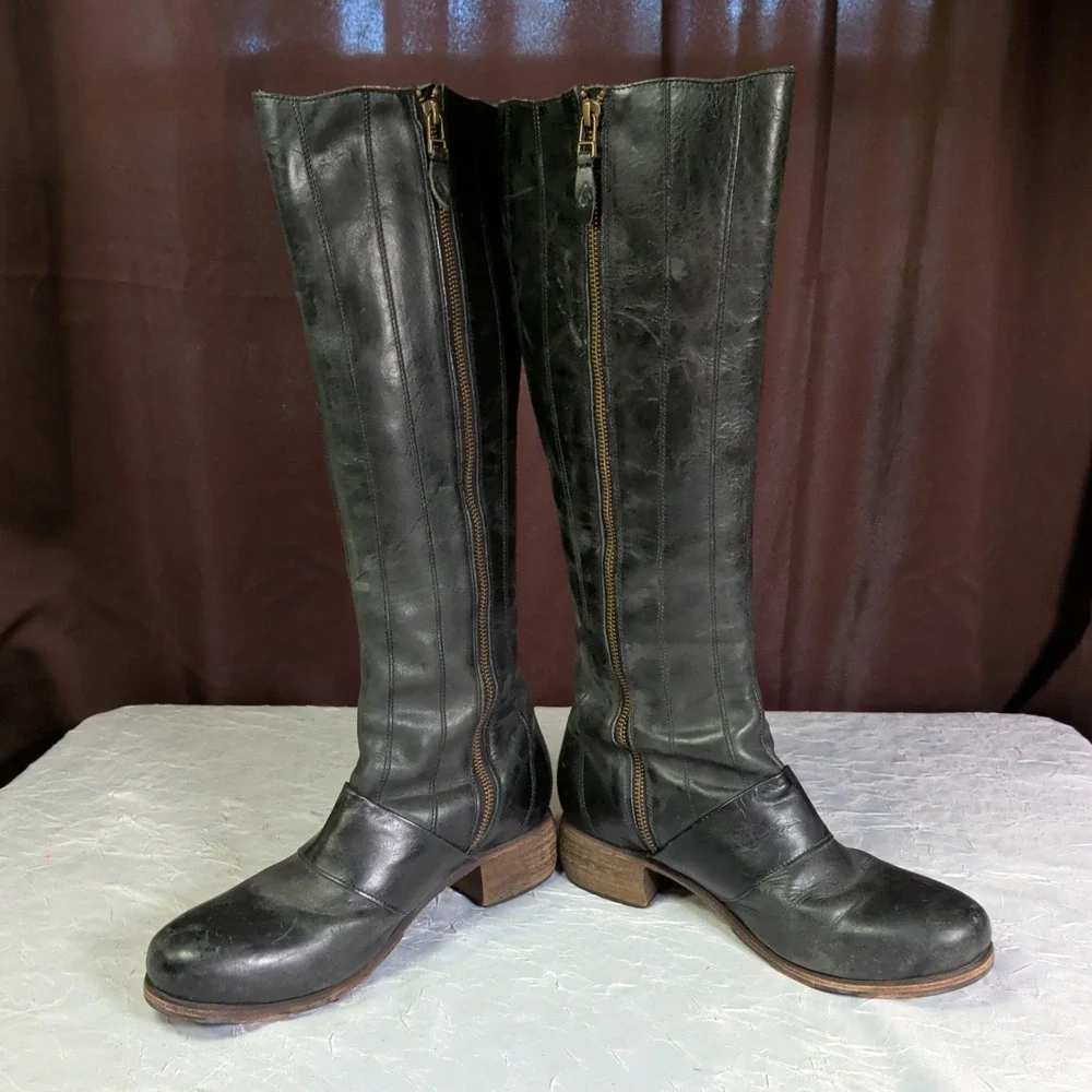 OluKai Kumukahi Tall Boots Womens Size 10 Black Leather Knee High Riding 20227